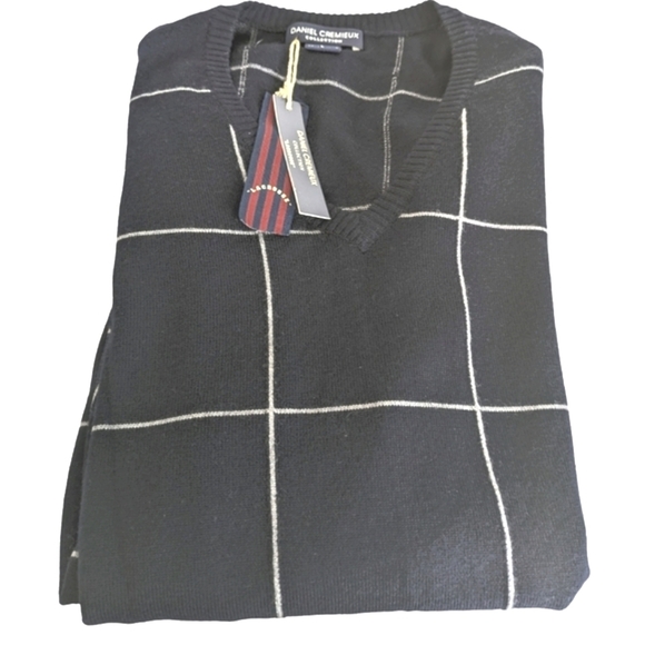 New...David Cremieux 100% Merino Wool Navy Windowpane Sweater...Size Large - Picture 4 of 7